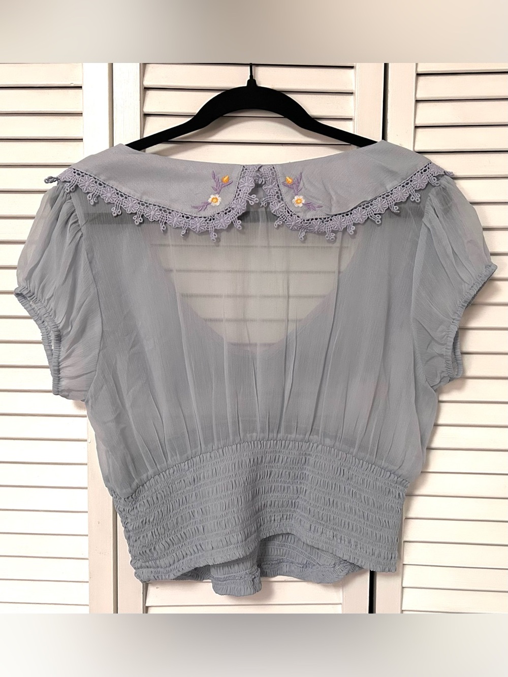 Urban Outfitters LARGE Kimchi Blue Sheer Blouse - Feminine Cropped - Picture 4 of 6